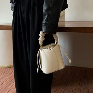 MBH Petal Bucket Bag Genuine Leather Crossbody Handbag with 3 Straps