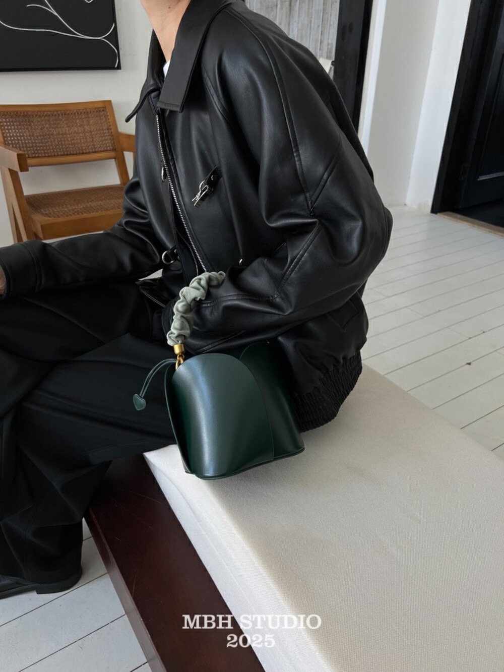 MBH Petal Bucket Bag Genuine Leather Crossbody Handbag with 3 Straps - Image 3