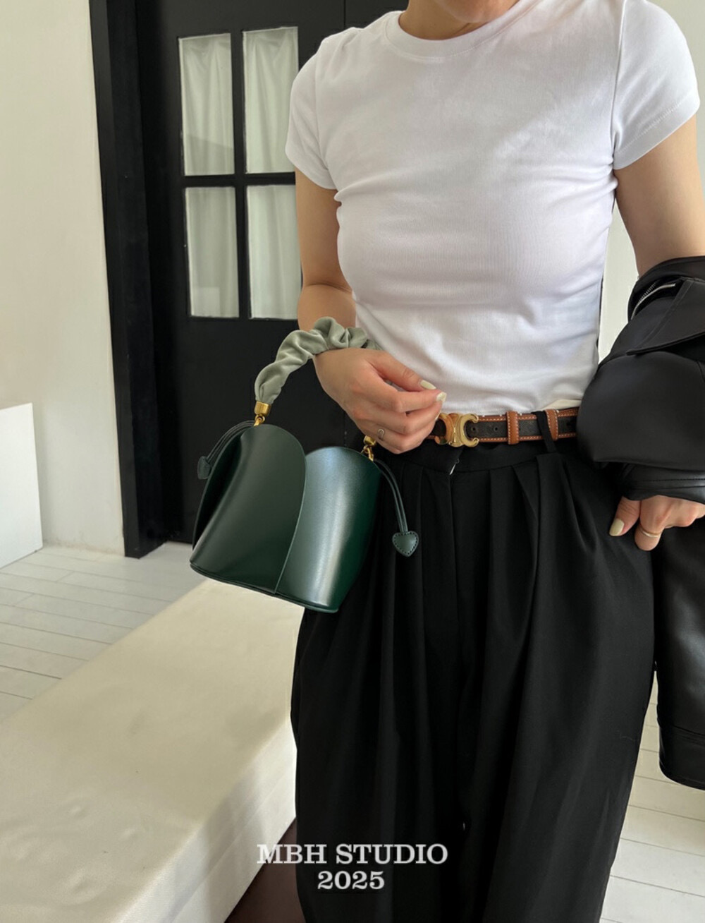MBH Petal Bucket Bag Genuine Leather Crossbody Handbag with 3 Straps - Image 2