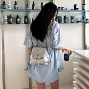 MBH Genuine Leather Bucket Bag Versatile Quilted Chain Backpack