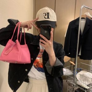 MBH Spring Summer Dopamine Colorful Top Layer Goat Leather Bucket Bag Korean Style Hand Carry Handbag