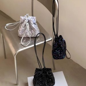 2025 Summer New Women's Gradient Sequin Handbag Shoulder Crossbody Bucket Evening Bag