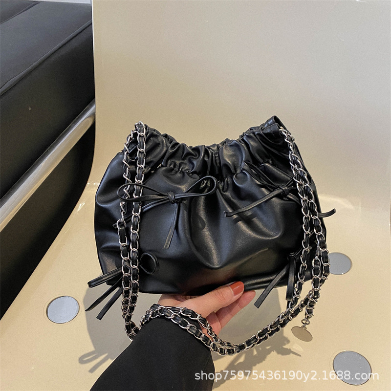 Korean Style Ruched Bucket Handbag for Women 2023 Crossbody Bag - Image 4