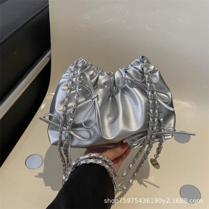 Korean Style Ruched Bucket Handbag for Women 2023 Crossbody Bag