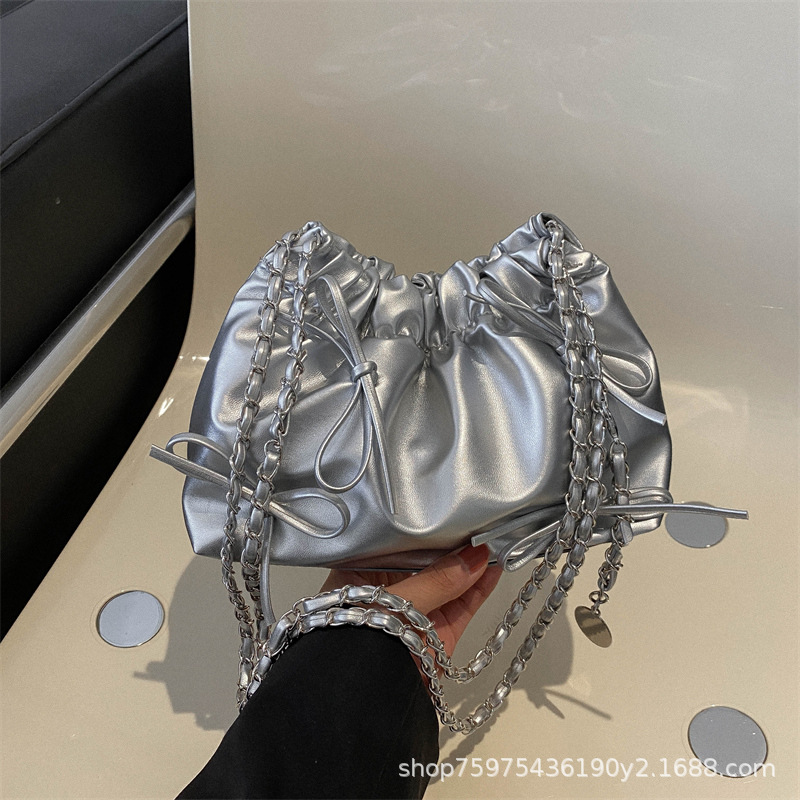 Korean Style Ruched Bucket Handbag for Women 2023 Crossbody Bag