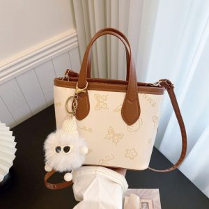 Trendy Large Capacity Women's 2025 New Spring Textured Handbag Shoulder Bag Butterfly Embossed Commuter Bucket Bag