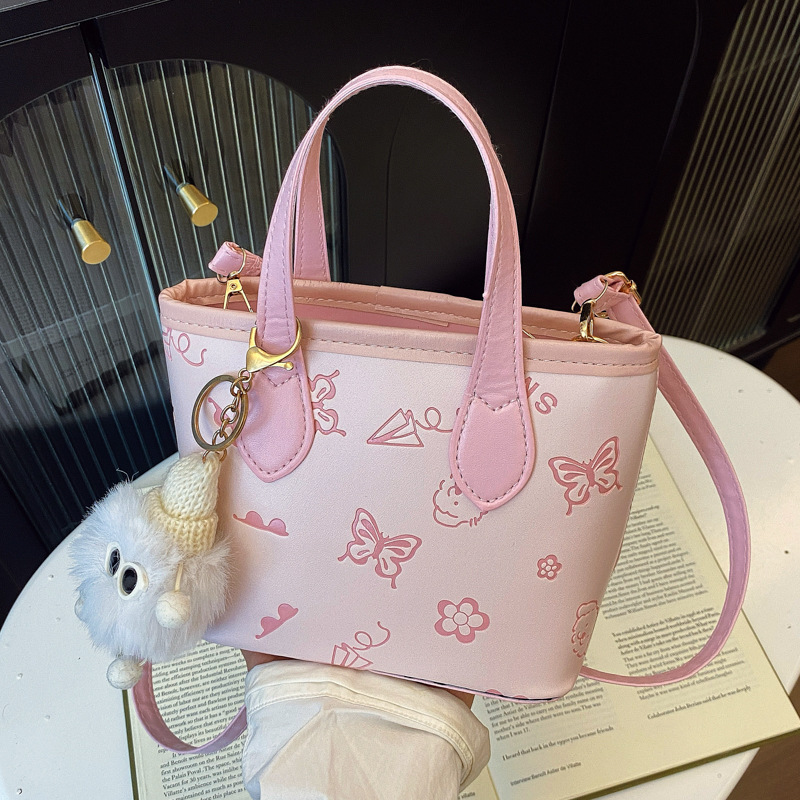 Trendy Large Capacity Women's 2025 New Spring Textured Handbag Shoulder Bag Butterfly Embossed Commuter Bucket Bag - Image 3