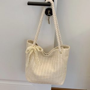 2025 Summer Woven Straw Tote Bag for Women Casual Beach Shoulder Handbag