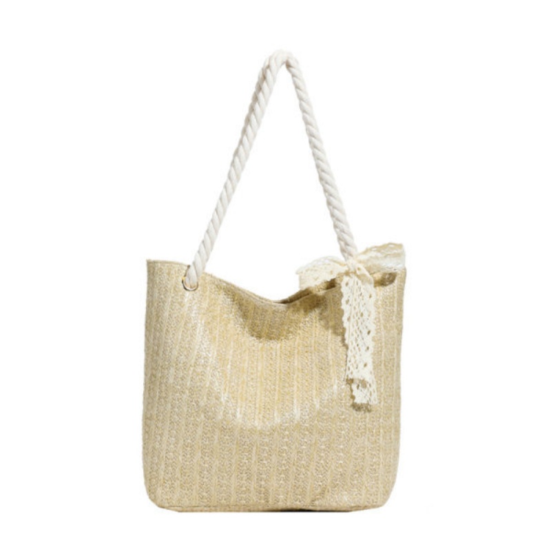 2025 Summer Woven Straw Tote Bag for Women Casual Beach Shoulder Handbag - Image 5