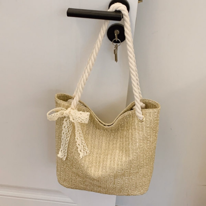 2025 Summer Woven Straw Tote Bag for Women Casual Beach Shoulder Handbag - Image 2