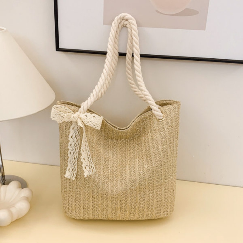 2025 Summer Woven Straw Tote Bag for Women Casual Beach Shoulder Handbag - Image 4