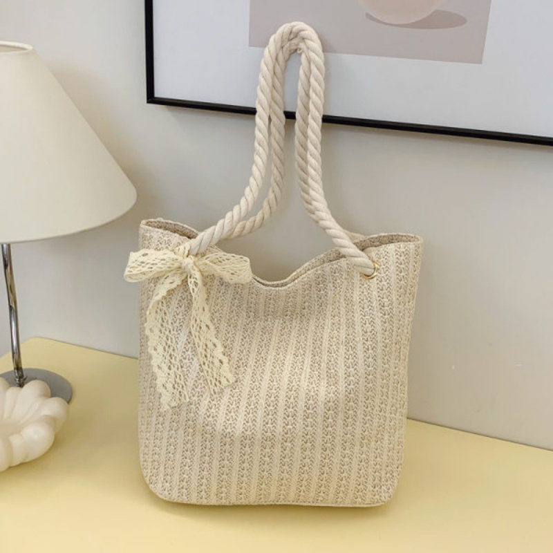 2025 Summer Woven Straw Tote Bag for Women Casual Beach Shoulder Handbag - Image 3