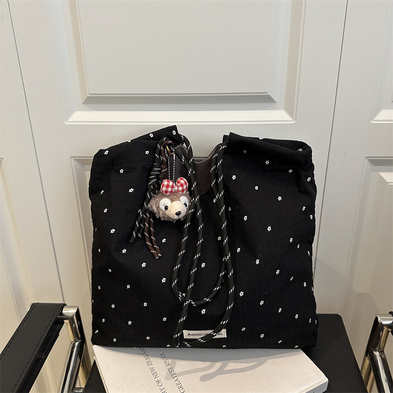 Women's Polka Dot Canvas Tote Bag 2025 Casual Shoulder Handbag - Image 4