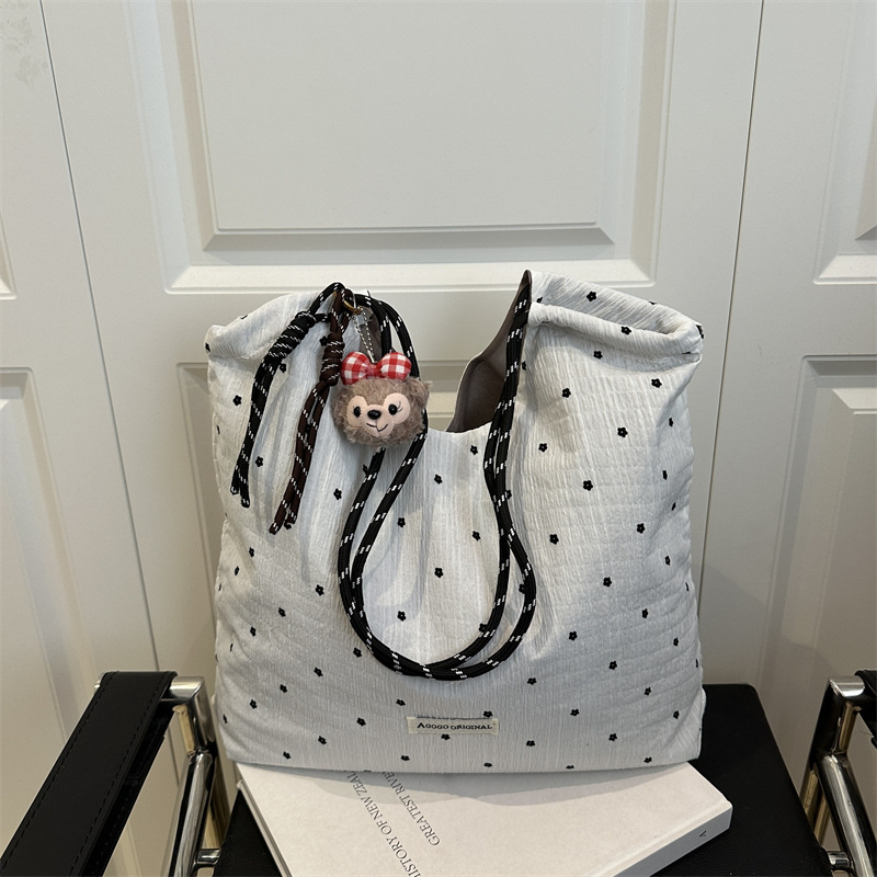 Women's Polka Dot Canvas Tote Bag 2025 Casual Shoulder Handbag - Image 2