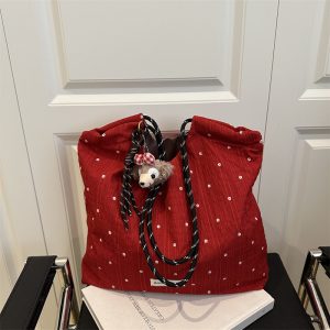 Women's Polka Dot Canvas Tote Bag 2025 Casual Shoulder Handbag