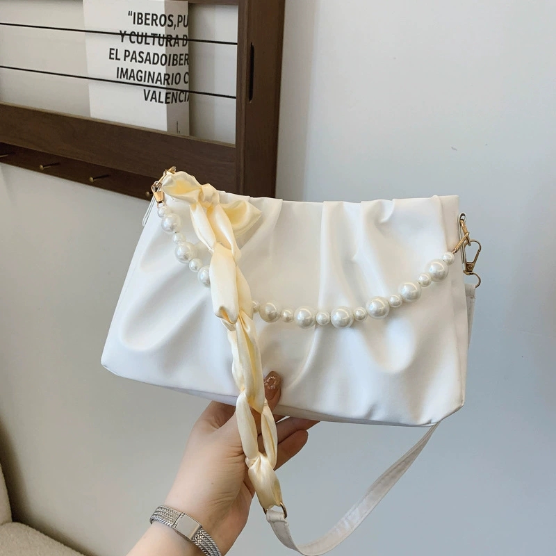2025 Summer Women's Underarm Crossbody Bag Pleated Cloud Style Solid Color PU - Image 2