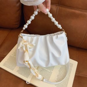 2025 Summer Women's Underarm Crossbody Bag Pleated Cloud Style Solid Color PU