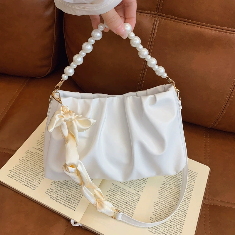 2025 Summer Women's Underarm Crossbody Bag Pleated Cloud Style Solid Color PU