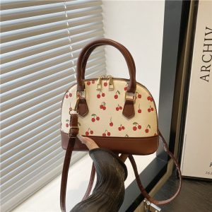 2025 Cherry Print Large Capacity Commuter Shoulder Crossbody Handbag Shell Bag