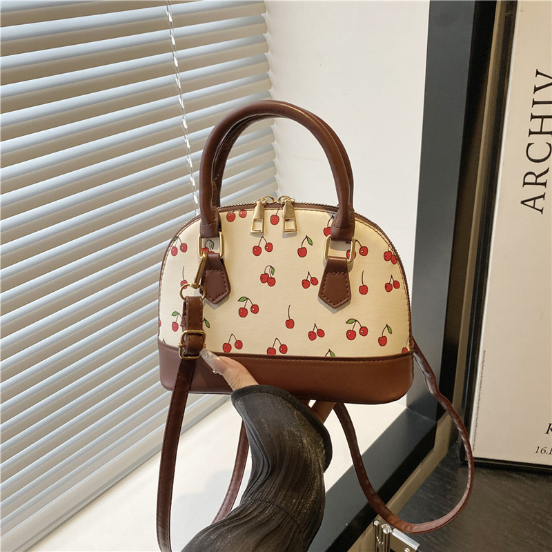 2025 Cherry Print Large Capacity Commuter Shoulder Crossbody Handbag Shell Bag