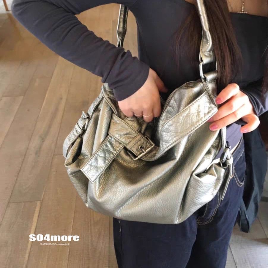 SO4more Korean Moto-Style Washed Soft Large Shoulder Crossbody Bag
