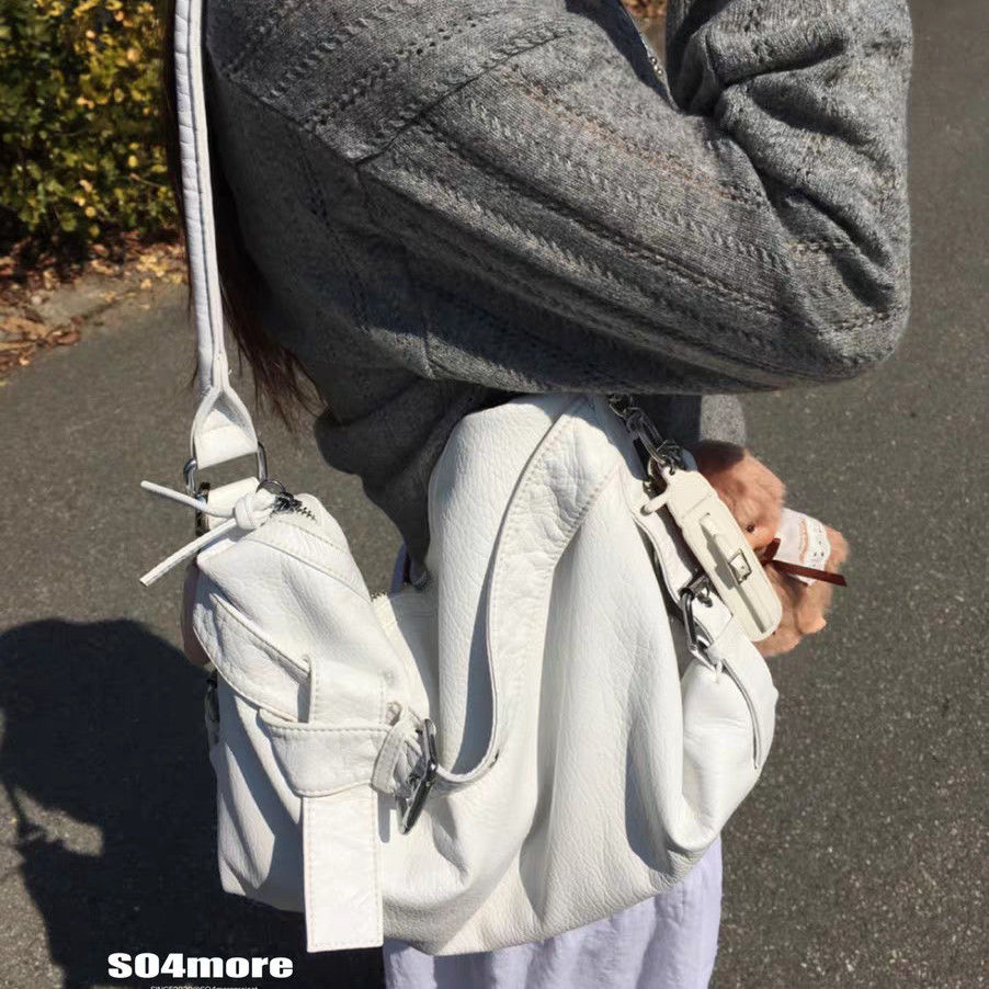 SO4more Korean Moto-Style Washed Soft Large Shoulder Crossbody Bag - Image 5