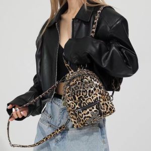 New Rivet Leopard Print Backpack Large Capacity Portable Small Bag Personalized Fashion Shoulder Lightweight Backpack Trendy Cool