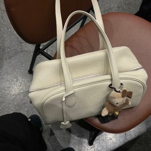 MBH Korean Minimalist Full Grain Leather Pillow Bag Large Capacity Boston Shoulder Bag