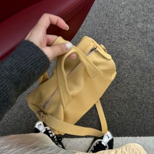 MBH Yellow Boston Bag in Top Layer Cowhide Leather with Shoulder Strap