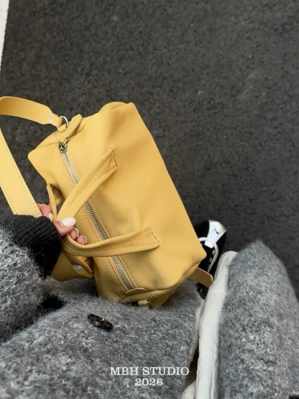 MBH Yellow Boston Bag in Top Layer Cowhide Leather with Shoulder Strap - Image 2