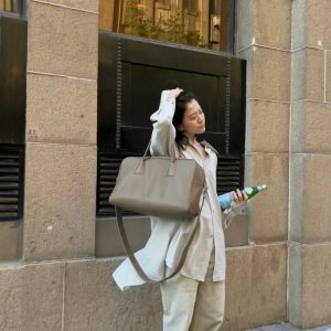 Litchi Pattern Large Capacity Boston Bag Top Layer Cow Leather Commuter Short Trip Handbag Shoulder Bag