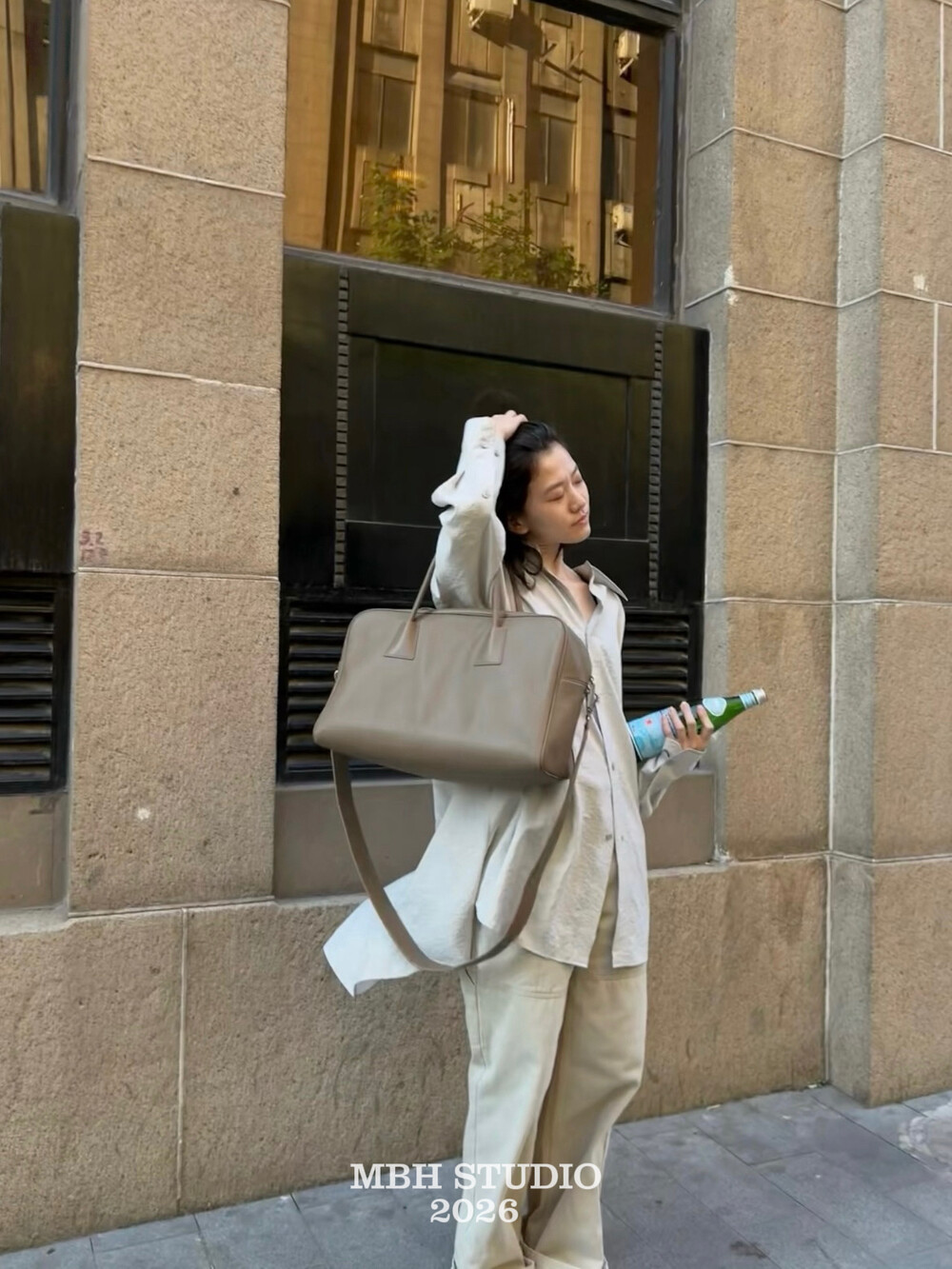 Litchi Pattern Large Capacity Boston Bag Top Layer Cow Leather Commuter Short Trip Handbag Shoulder Bag